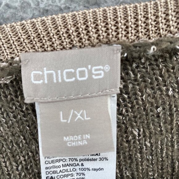 Chicos Sweater Womens Large Brown Shimmer Sequin Knit Poncho Stretch Pullover - Picture 5 of 9